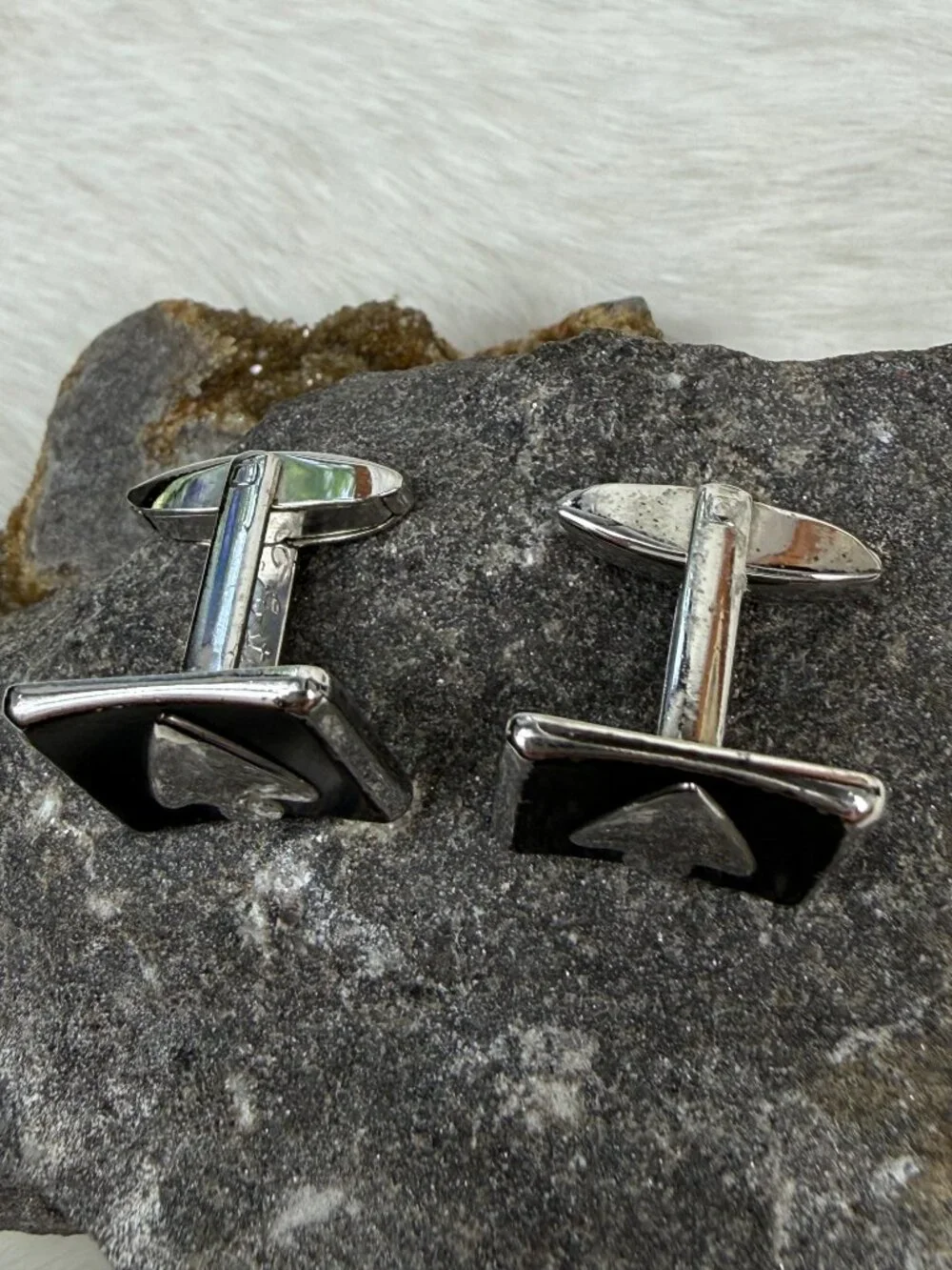 Vintage Foster Black Enamel & Silver Tone Spades Arrowhead Cufflinks Cuff Links